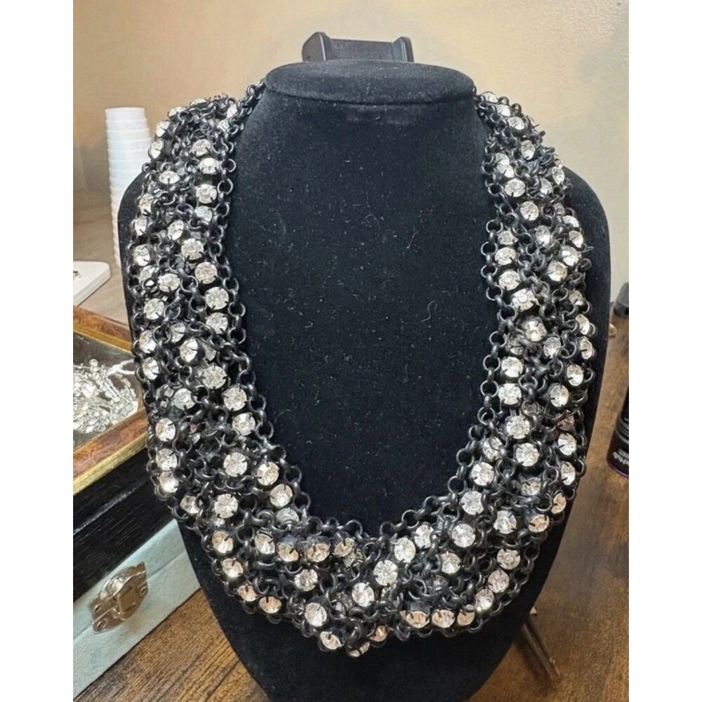 Coldwater Creek Crystal Rhinestone Black Multi-Strand Statement Collar Necklace